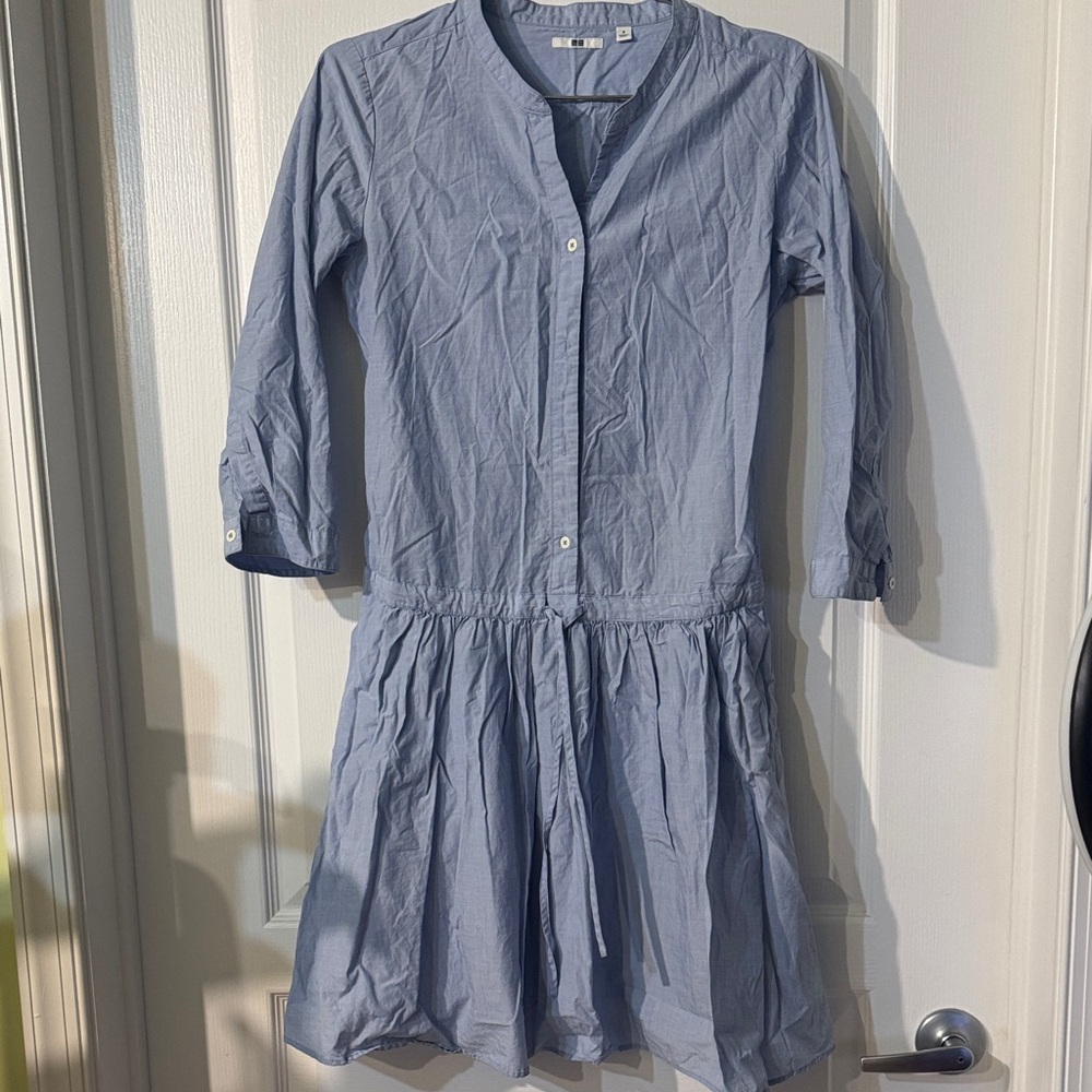 Uniqlo Light Blue Button-Front Drop Waist Dress